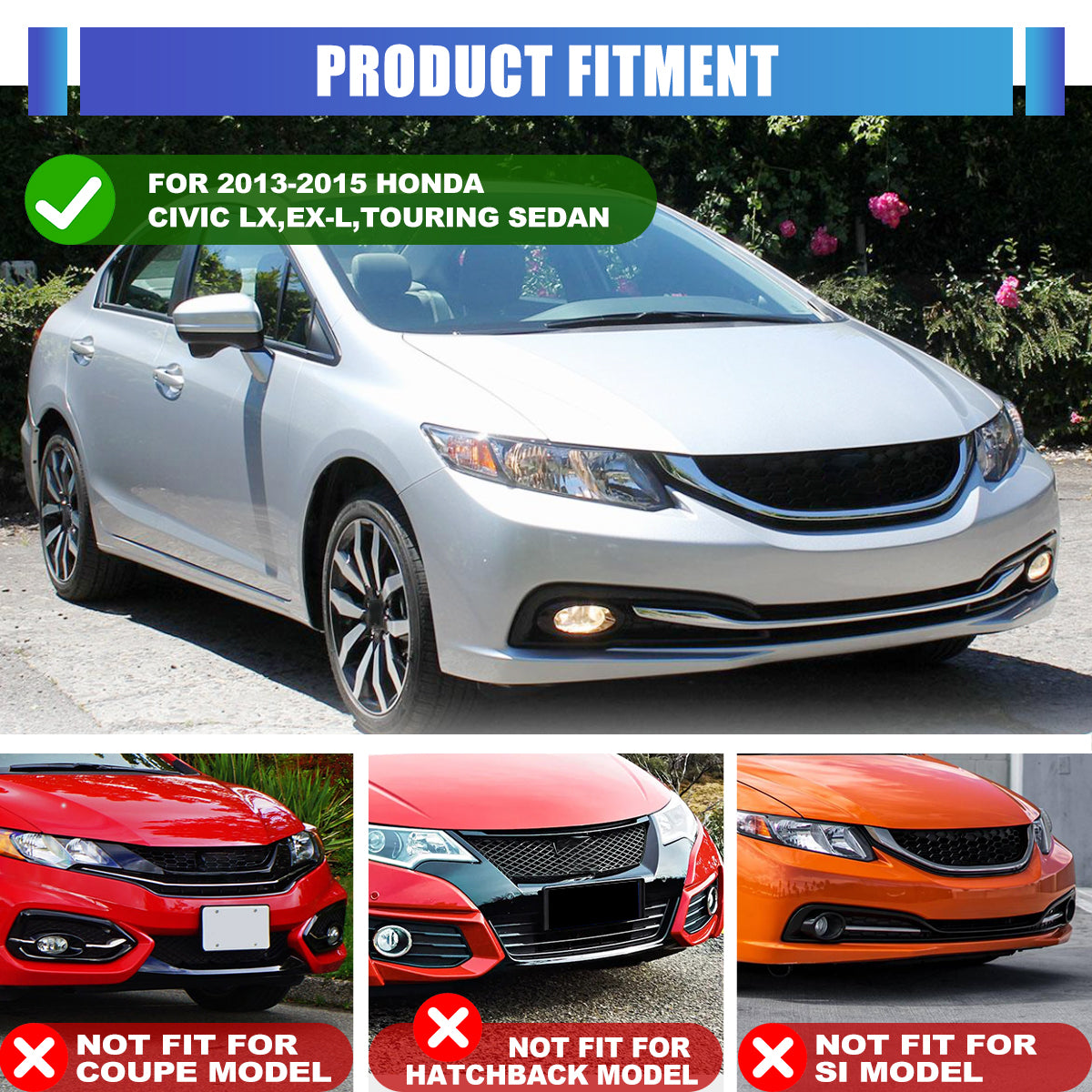 For 2013-2015 Honda Civic LX,EX-L,Touring Sedan Fog Light Cover