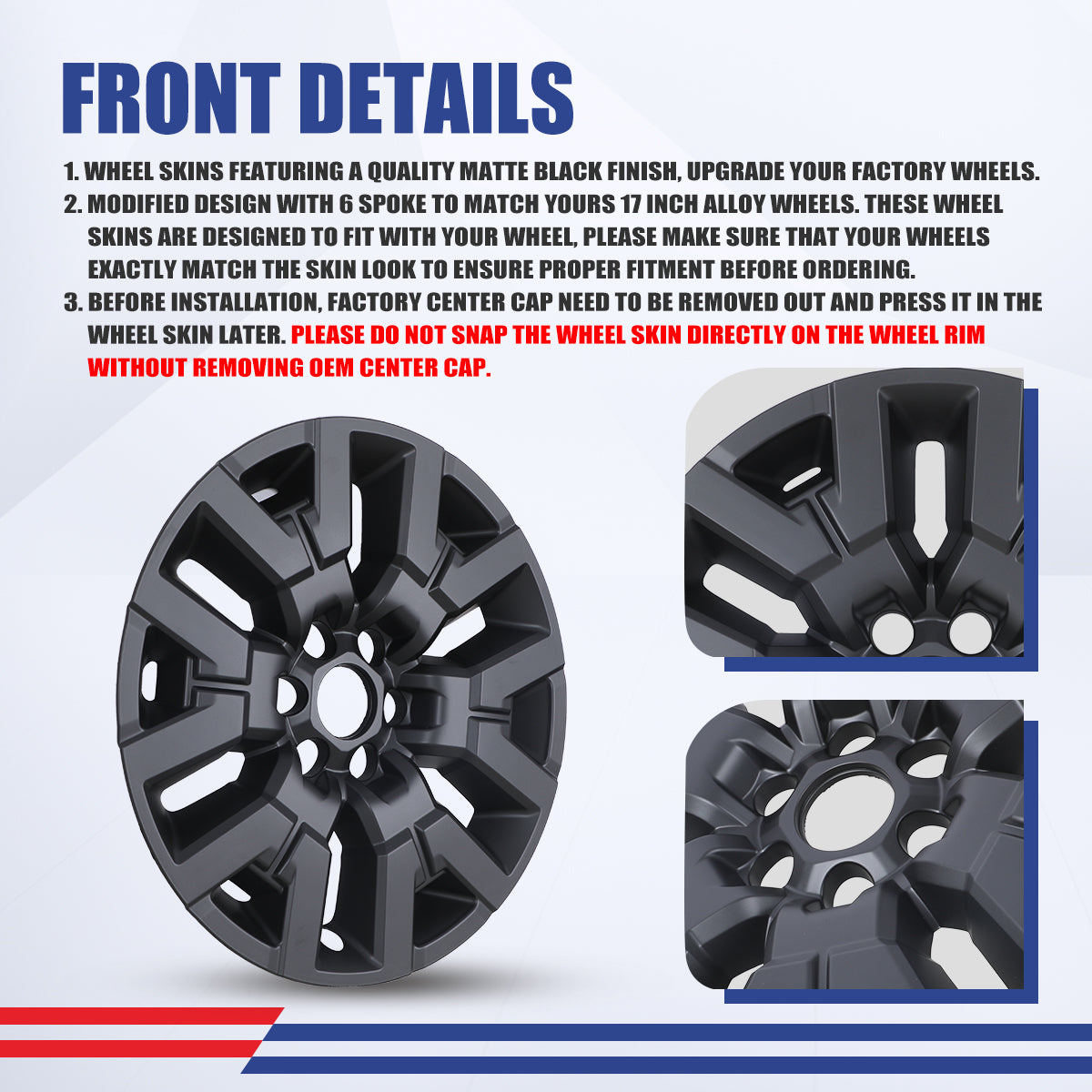 WINJET 17' Hubcaps Wheel Rims Cover for 2022-2024 NISSAN FRONTIER SV/2022-2026 NISSAN FRONTIER SL - Matte Black