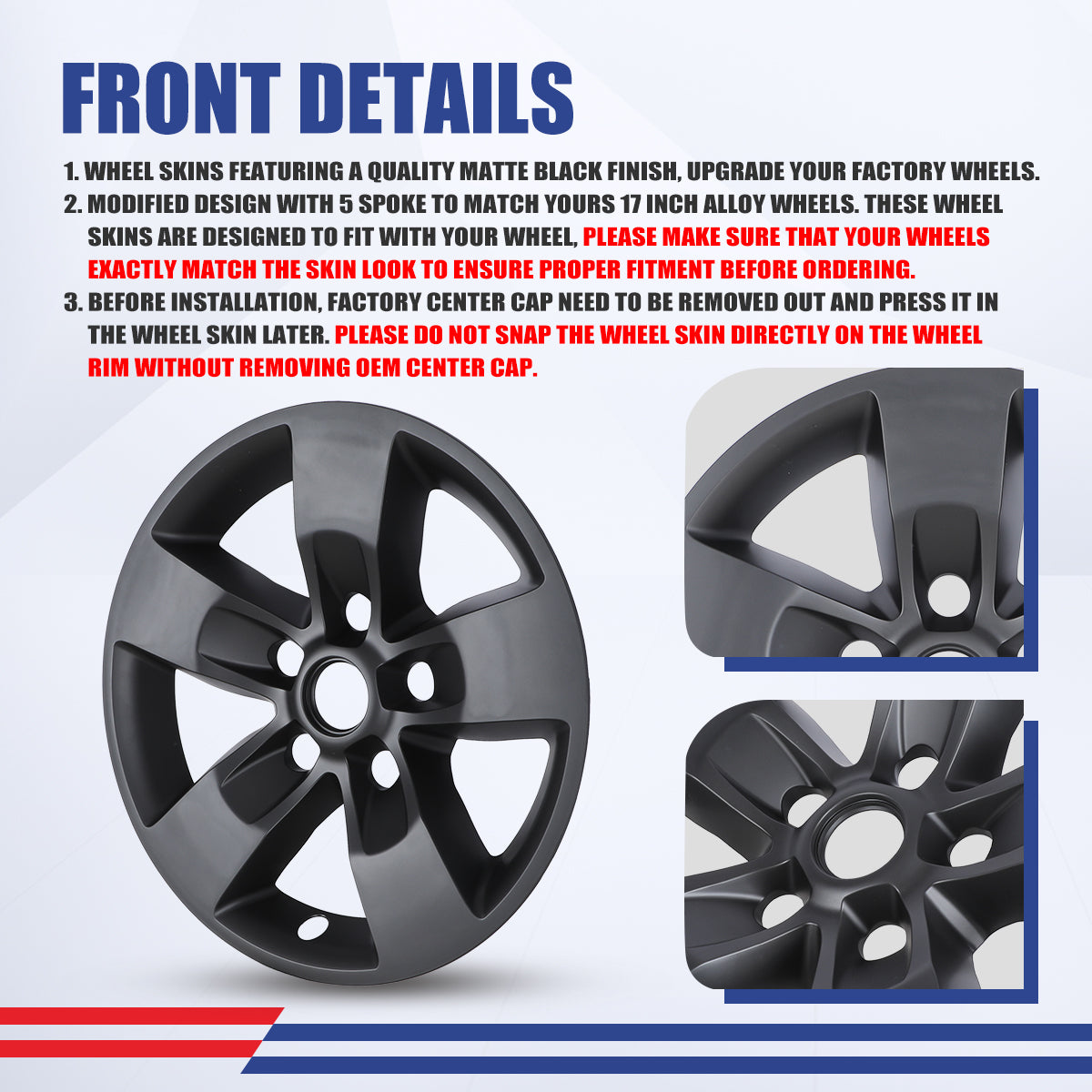 WINJET 17' Hubcaps Wheel Rims Cover for 2013-2018 DODGE RAM 1500/ 2019-2023 DODGE RAM 1500 CLASSIC - Matte Black
