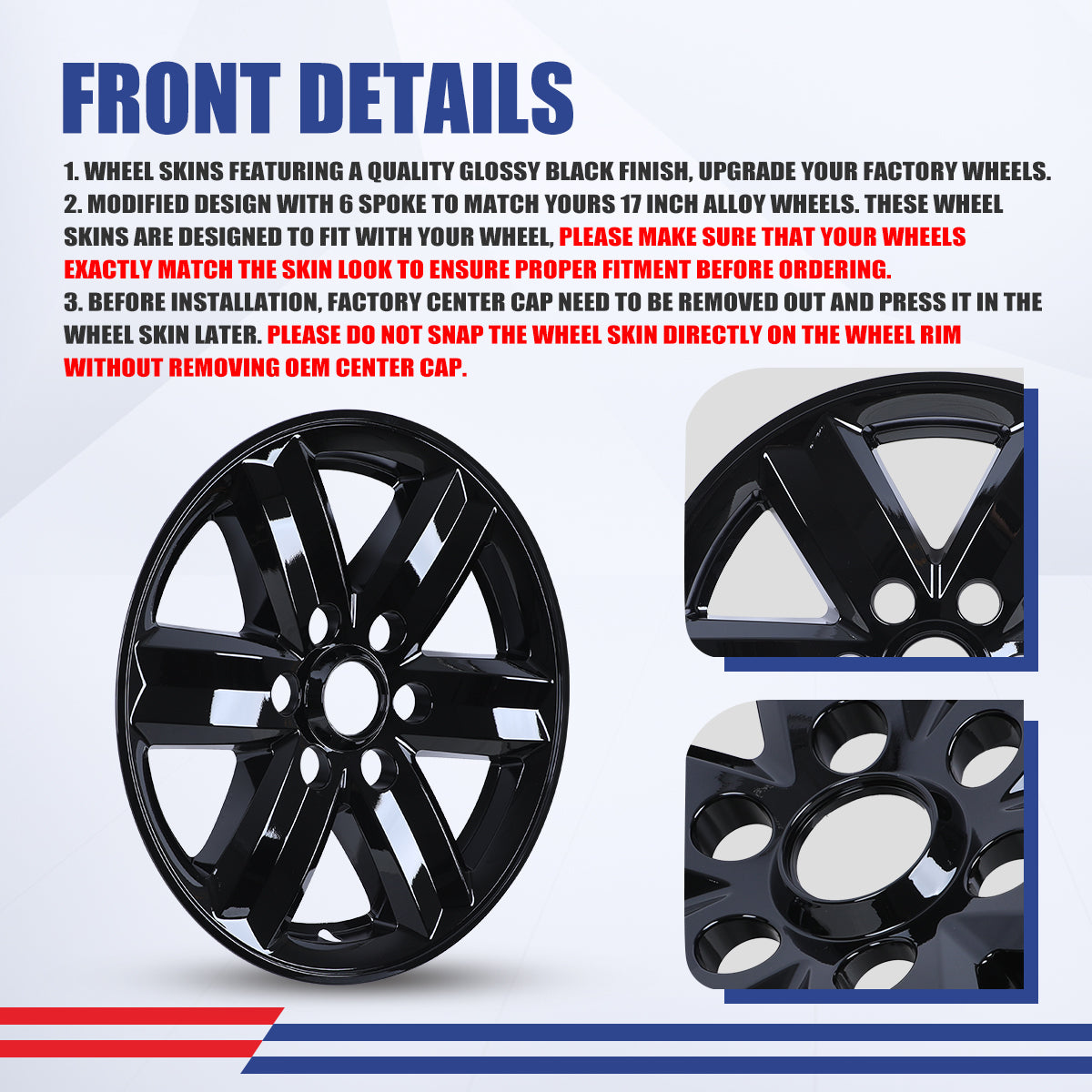 WINJET 17' Alloy Wheel Skin for 2021-2025 Ford F-150 XL XLT model - Black Lacquer