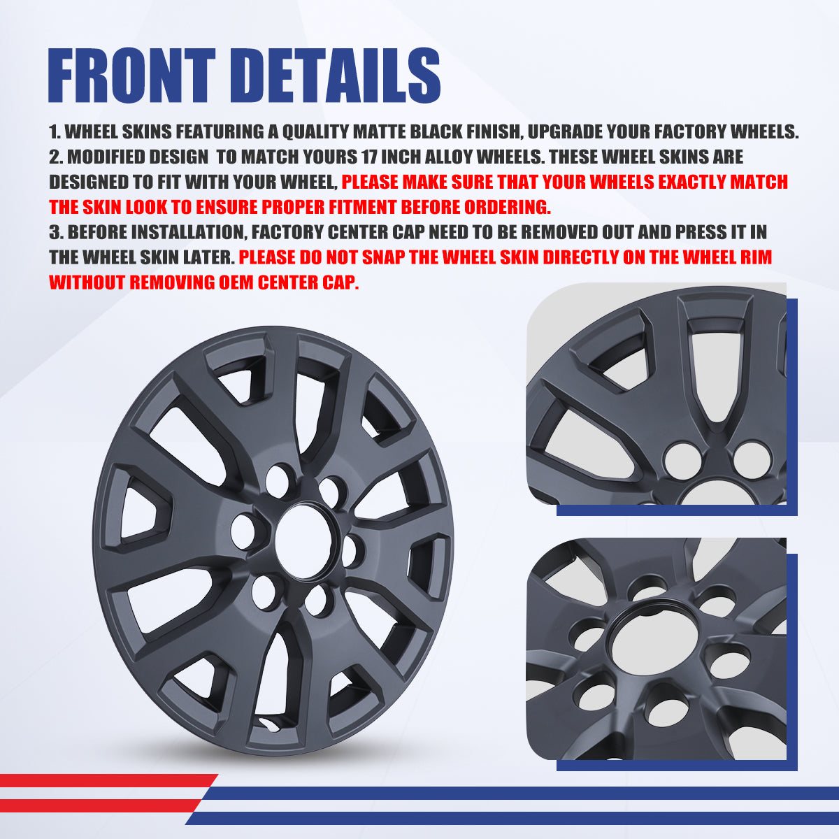 WINJET 17' Alloy Wheel Skin for 2024-2026 Toyota Tacoma - Matte Black