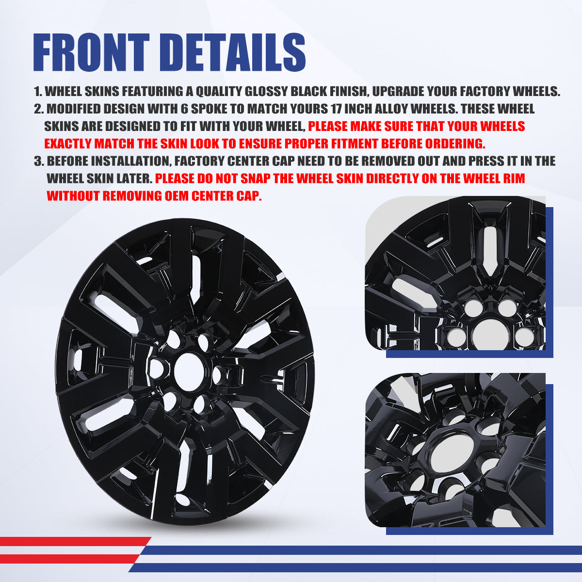 WINJET 17' Hubcaps Wheel Rims Cover for 2022-2024 NISSAN FRONTIER SV/2022-2026 NISSAN FRONTIER SL - Black Lacquer