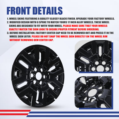WINJET 17' Hubcaps Wheel Rims Cover for 2022-2024 NISSAN FRONTIER SV/2022-2026 NISSAN FRONTIER SL - Black Lacquer