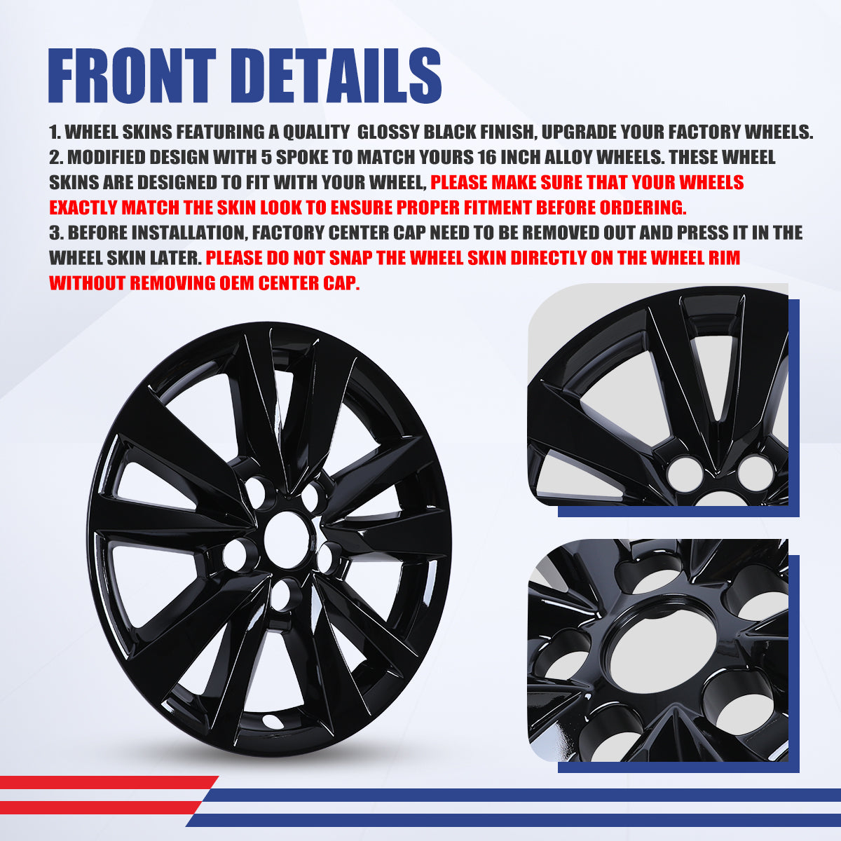 WINJET 16' Alloy Wheel Skin for 2025-2026 Toyota Camry Hybrid LE model - Black Lacquer