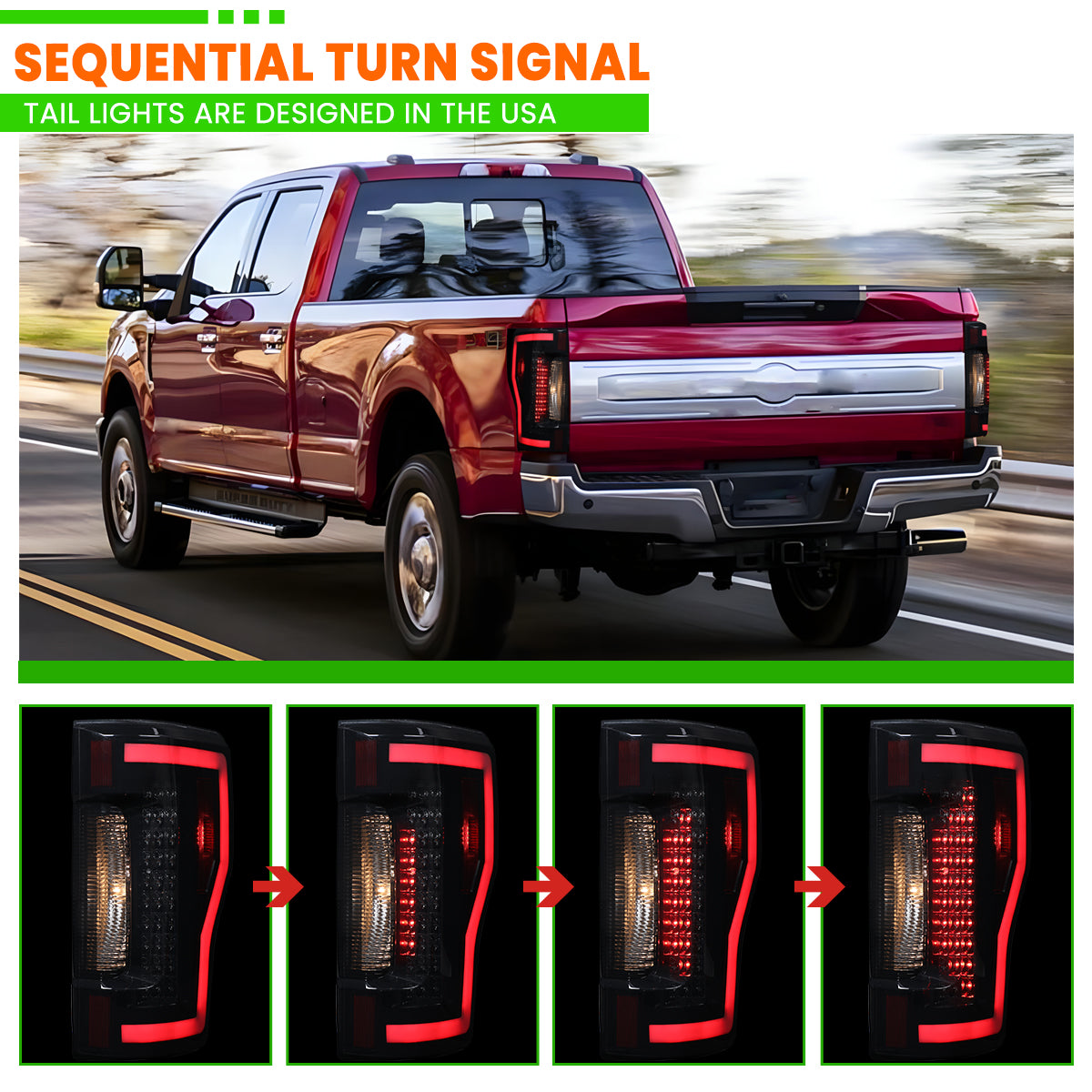For 2017-2019 Ford F-250 / F-350 / F-450 Super Duty Halogen Type Upgrade LED Sequential Tail light - Black/Smoke