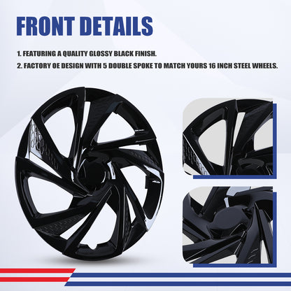 WINJET 16' Hubcaps Wheel Rims Cover for 2017-2023 Subaru Impreza Sedan/Wagon - Black Lacquer