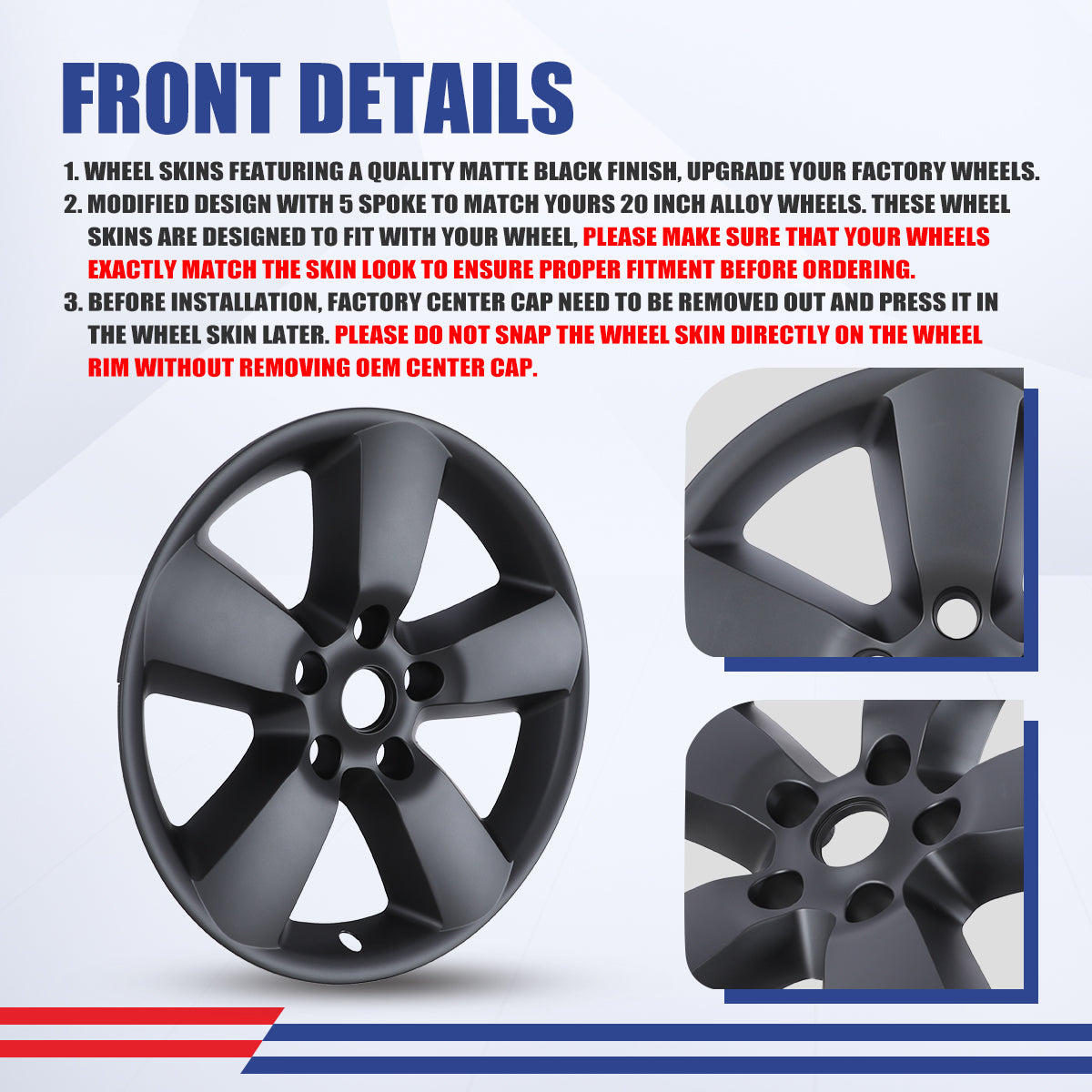 WINJET 20' Hubcaps Wheel Rims Cover for 2013-2018 DODGE RAM 1500/ 2019-2023 DODGE RAM 1500 CLASSIC  - Matte Black