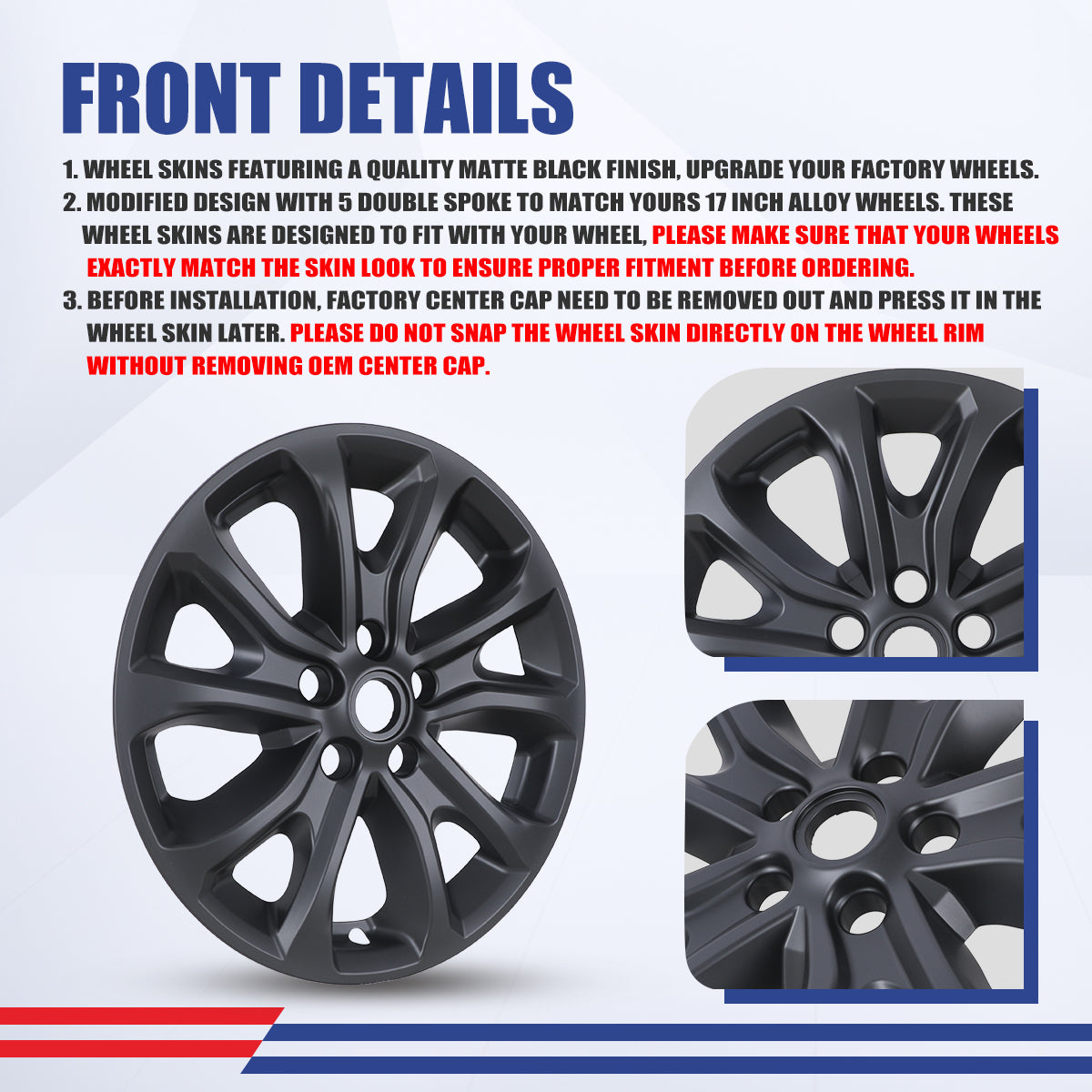 WINJET 17' Hubcaps Wheel Rims Cover for 2018-2021 CHEVROLET EQUINOX - Matte Black