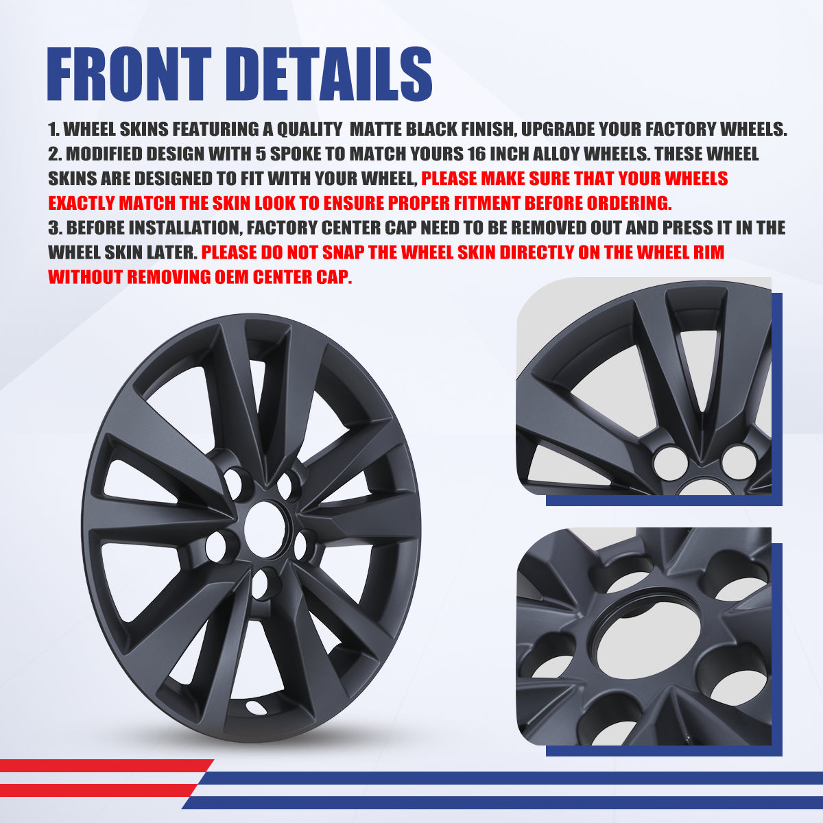 WINJET 16' Alloy Wheel Skin for 2025-2026 Toyota Camry Hybrid LE model - Matte Black