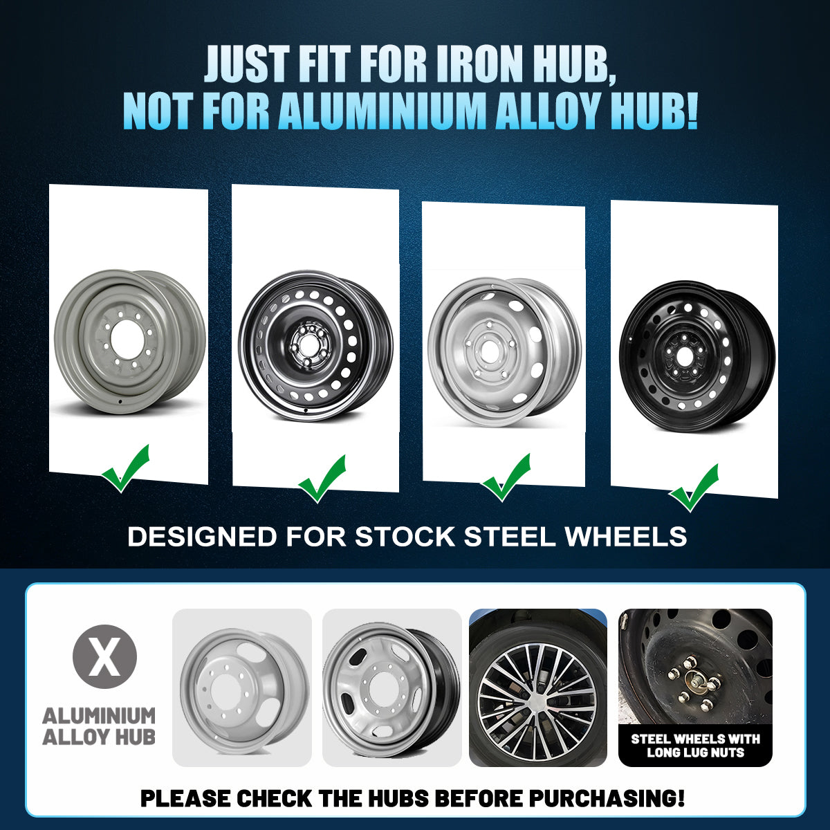 WINJET 15" Universal Wheel Covers Hubcaps - Black-Turbo Spoke