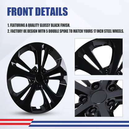WINJET 17' Hubcaps Wheel Rims Cover for 2024-2026 Chevy Trax - Black Lacquer