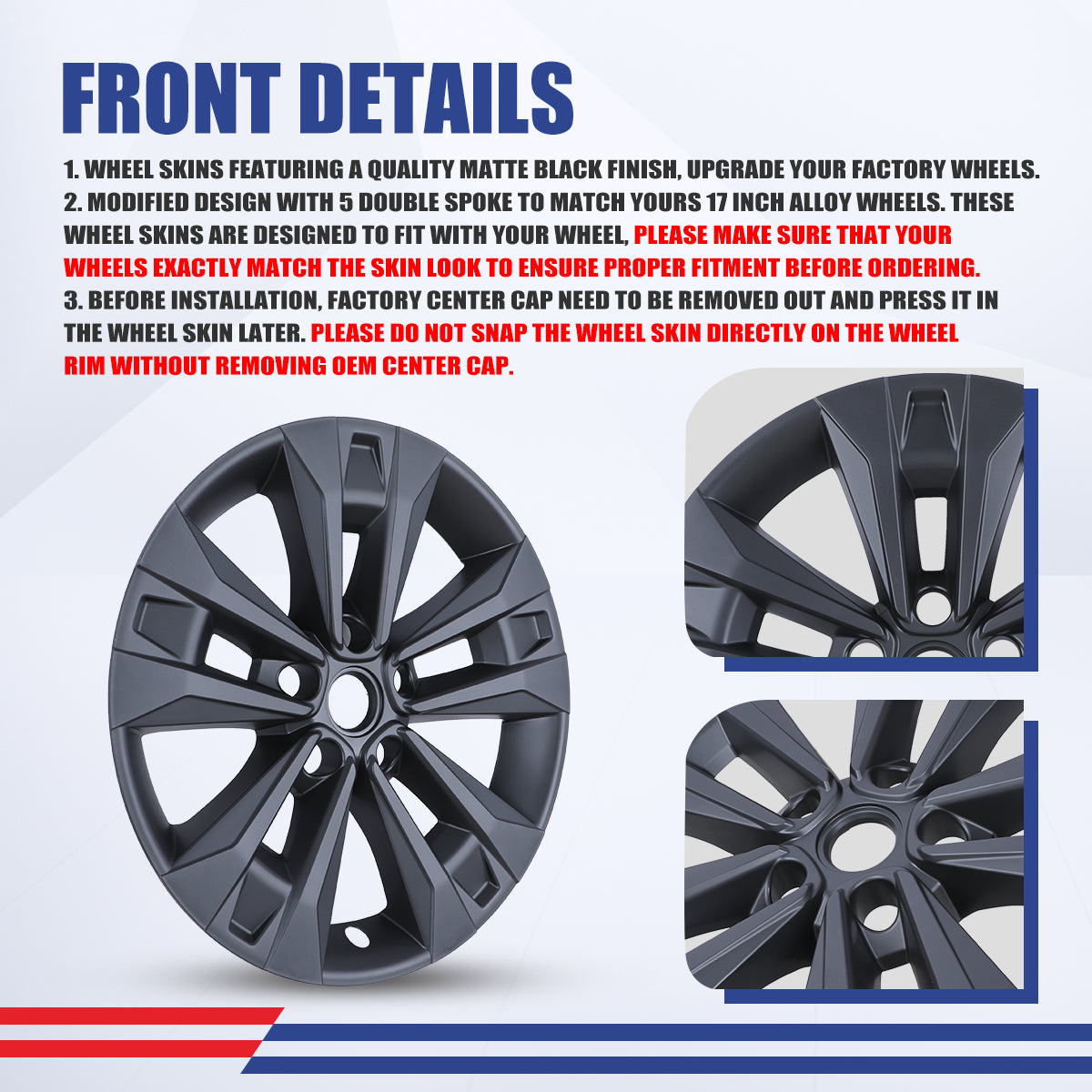 WINJET 17' Alloy Wheel Skin for 2025-2026 Chevrolet Equinox LT model - Matte Black