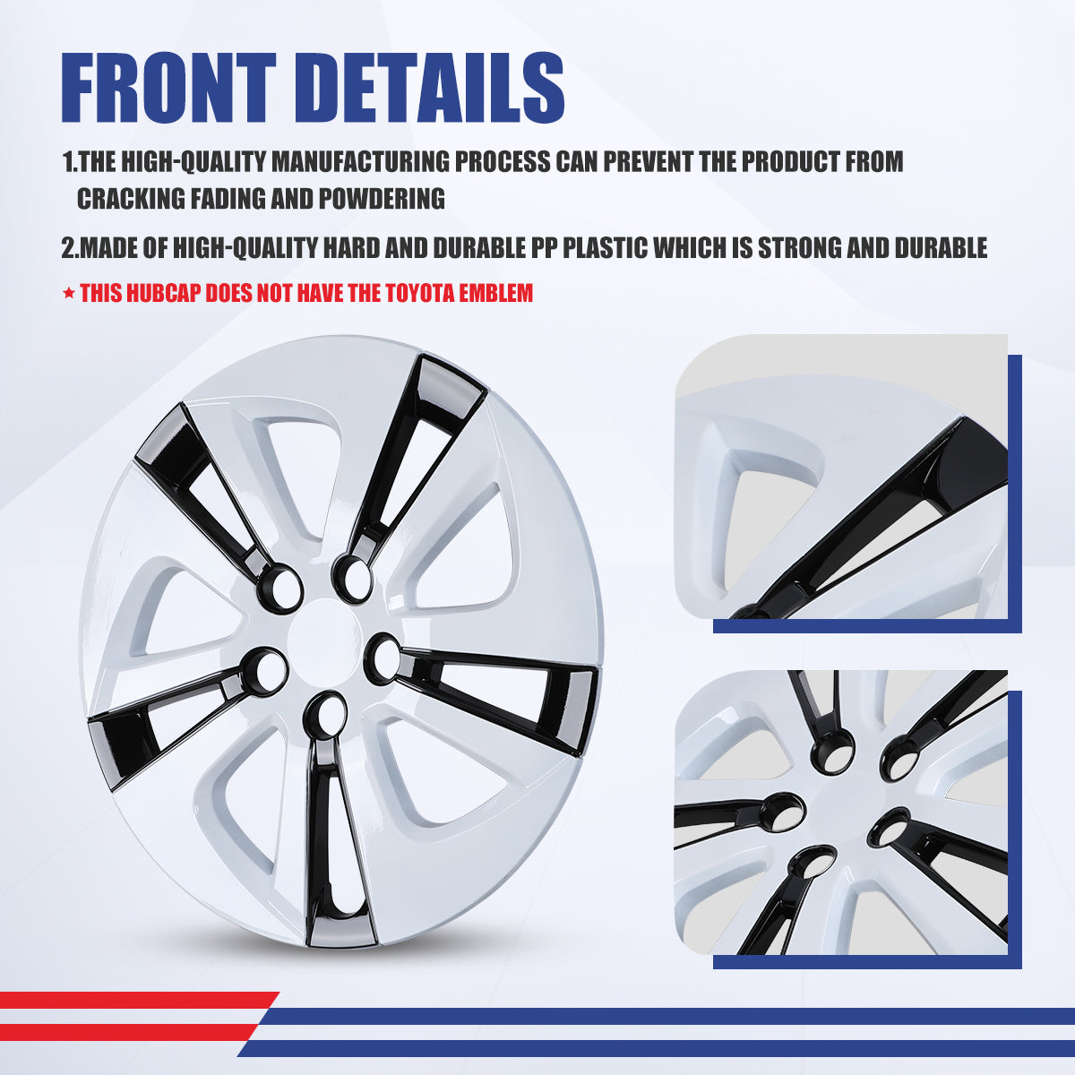 WINJET 15' Hubcaps Wheel Rims Cover for 2016-2022 TOYOTA PRIUS & 2020-2024 TOYOTA COROLLA HYBRID  - Black & White