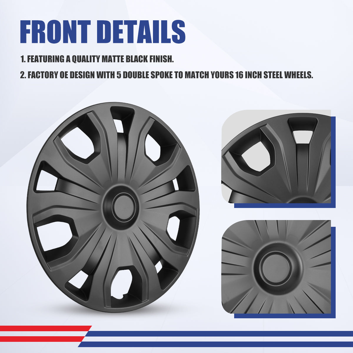 WINJET 16' Hubcaps Wheel Rims Cover for 2014-2023 Ford Transit Connect  - Matte Black