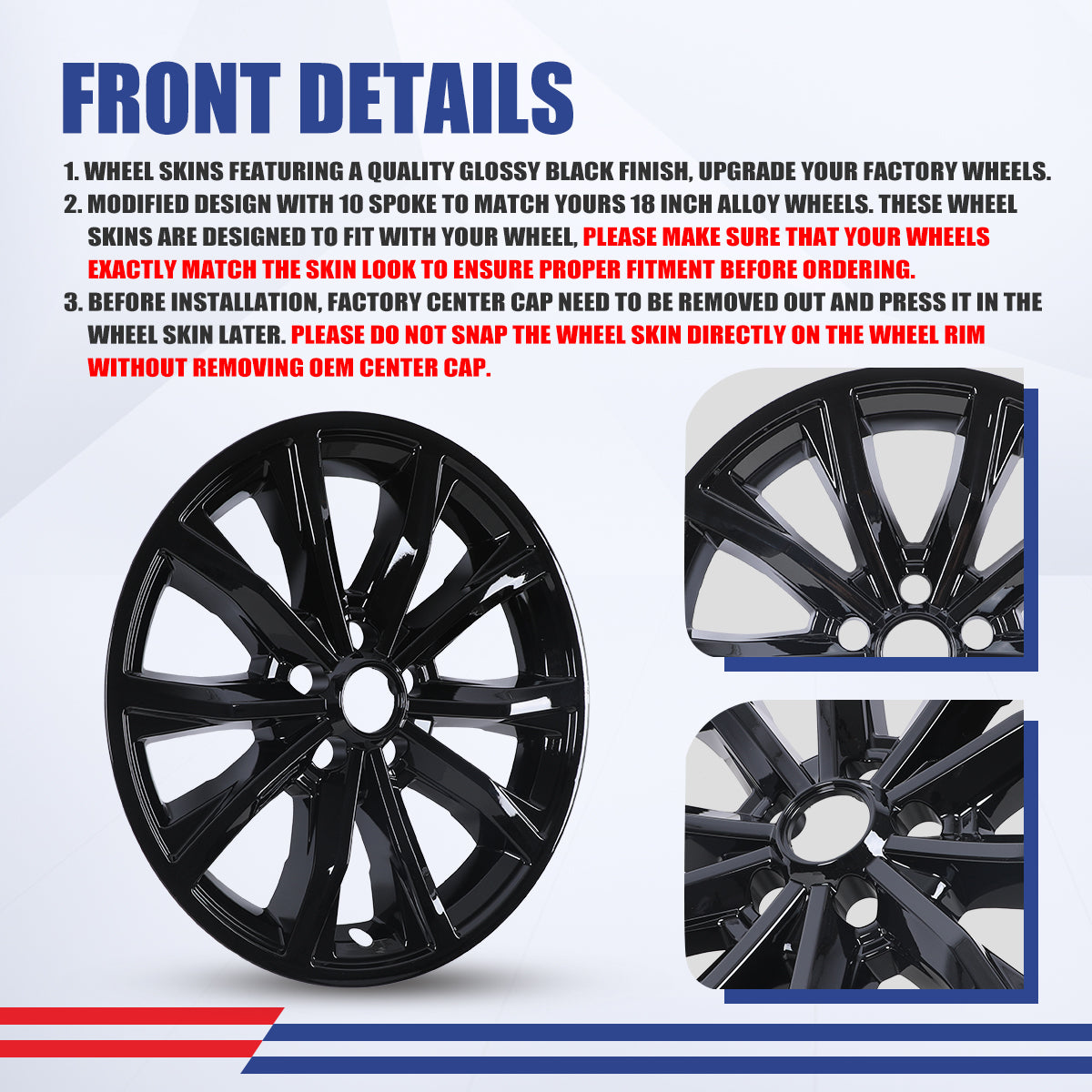 WINJET 18' Hubcaps Wheel Rims Cover for 2023-2025 HONDA CR-V EX / EX-L model - Black Lacquer