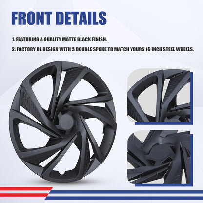 WINJET 16' Hubcaps Wheel Rims Cover for 2017-2023 Subaru Impreza Sedan/Wagon - Matte Black