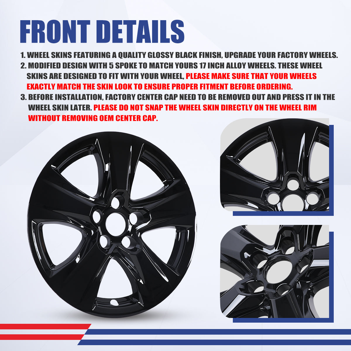 WINJET 17' Hubcaps Wheel Rims Cover for 2019-2026 TOYOTA RAV4 XLE, HYBRID XLE,LE - Black Lacquer