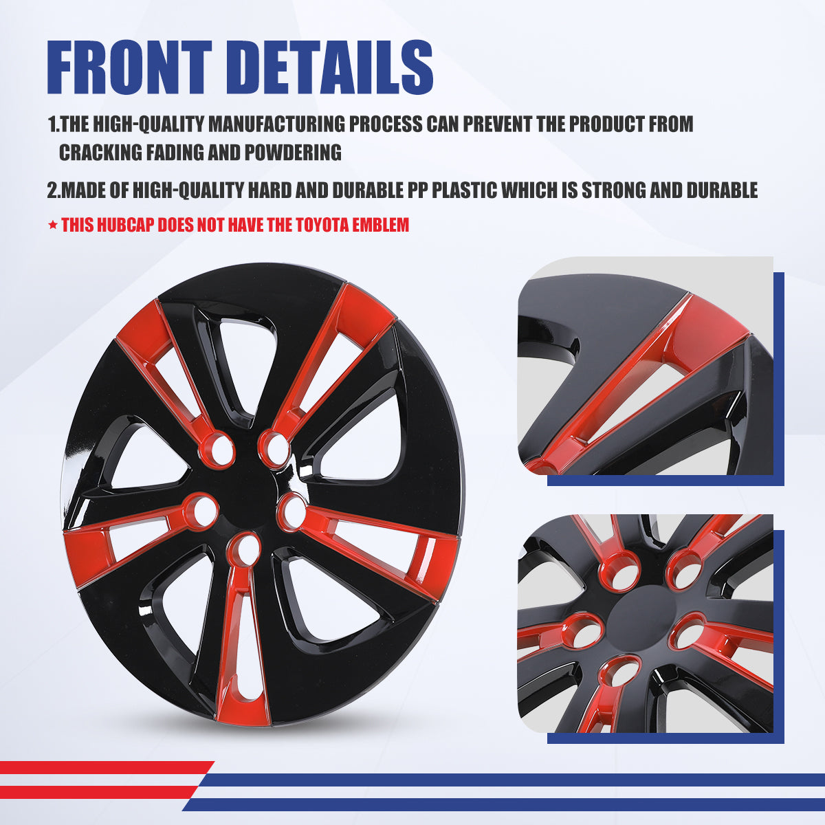 WINJET 15' Hubcaps Wheel Rims Cover for 2016-2022 TOYOTA PRIUS & 2020-2024 TOYOTA COROLLA HYBRID  - Black & Red