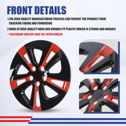 WINJET 15' Hubcaps Wheel Rims Cover for 2016-2022 TOYOTA PRIUS & 2020-2024 TOYOTA COROLLA HYBRID  - Black & Red