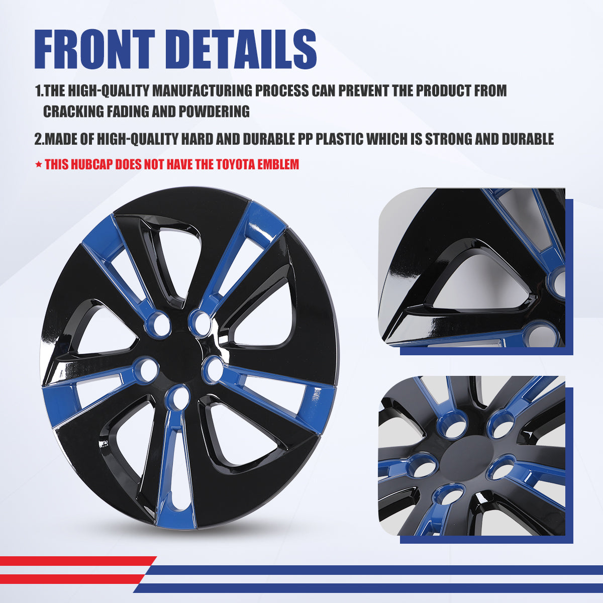 WINJET 15' Hubcaps Wheel Rims Cover for 2016-2022 TOYOTA PRIUS & 2020-2024 TOYOTA COROLLA HYBRID  - Black & Blue