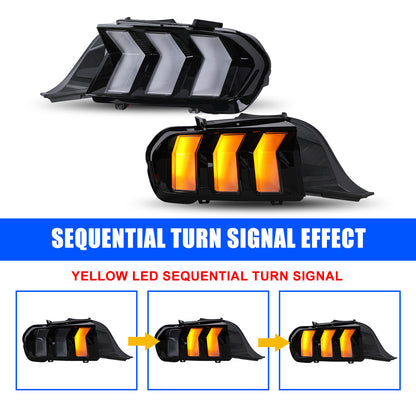For 2024-2026 Ford Mustang Coupe & Convertible Yellow LED Sequential Taillight - Glossy Black / Clear