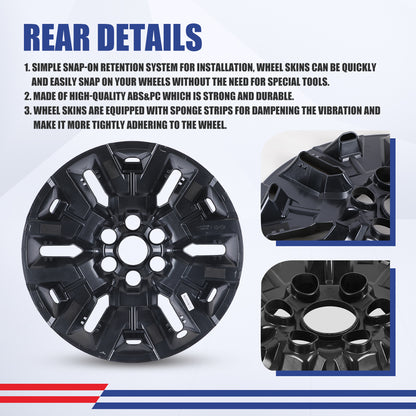 WINJET 17' Hubcaps Wheel Rims Cover for 2022-2024 NISSAN FRONTIER SV/2022-2026 NISSAN FRONTIER SL - Black Lacquer