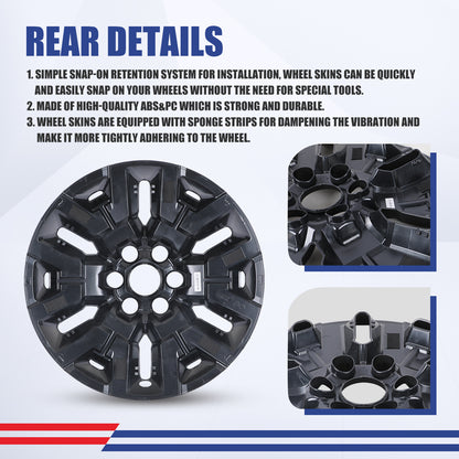WINJET 17' Hubcaps Wheel Rims Cover for 2022-2024 NISSAN FRONTIER SV/2022-2026 NISSAN FRONTIER SL - Matte Black