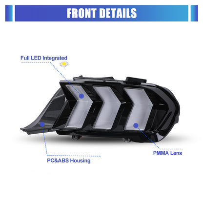 For 2024-2026 Ford Mustang Coupe & Convertible Red LED Sequential Taillight - Glossy Black / Clear