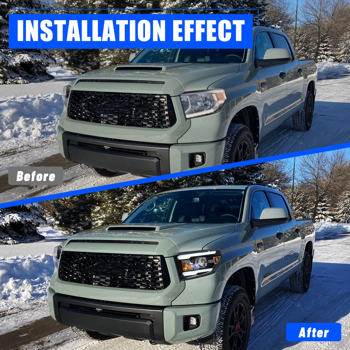 For 2014-2021 Toyota Tundra Full LED Projector Headlights - Matte Black / Clear