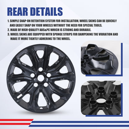 WINJET 17' Hubcaps Wheel Rims Cover for 2018-2021 CHEVROLET EQUINOX - Black Lacquer