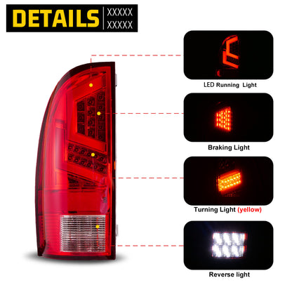 2005-2015 Toyota Tacoma LED OEM Accessories Replacement Tail Lights -  Chrome/ Red