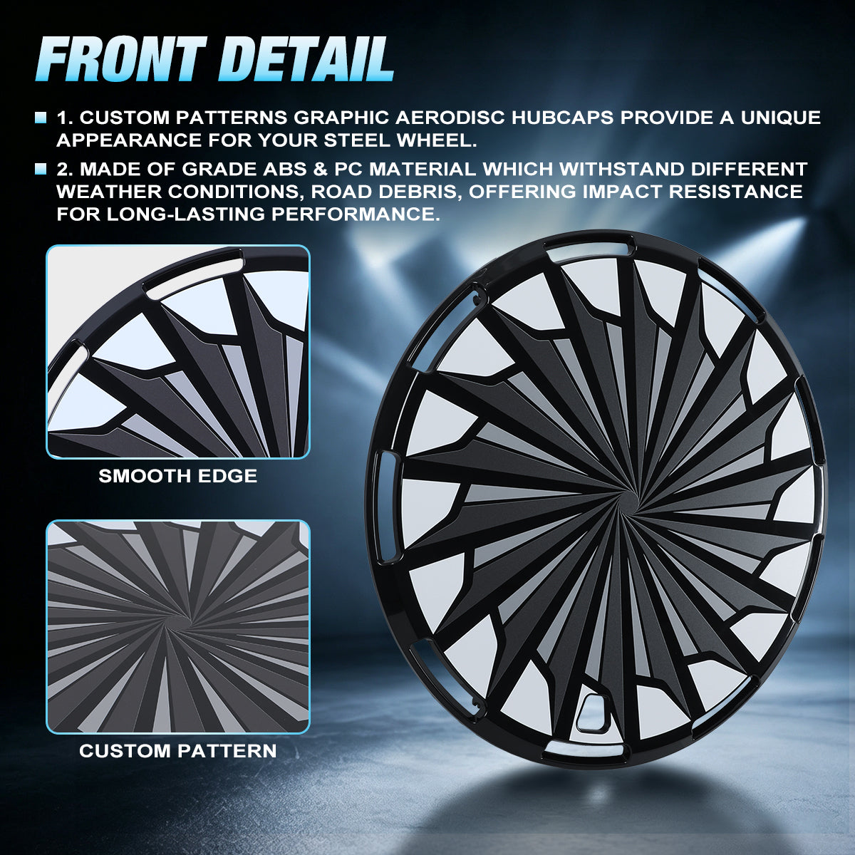 WINJET 15" Universal Wheel Covers Hubcaps - Black-Turbo Spoke