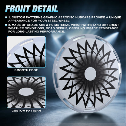 WINJET 15" Universal Wheel Covers Hubcaps - White-Flower Bloom