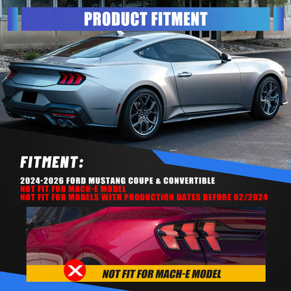 For 2024-2026 Ford Mustang Coupe & Convertible Yellow LED Sequential Taillight - Glossy Black / Clear