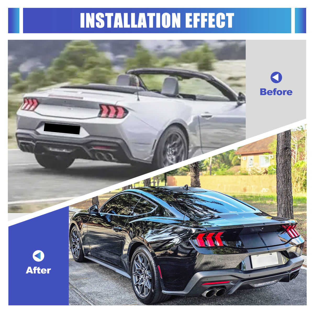 For 2024-2026 Ford Mustang Coupe & Convertible Red LED Sequential Taillight - Glossy Black / Clear
