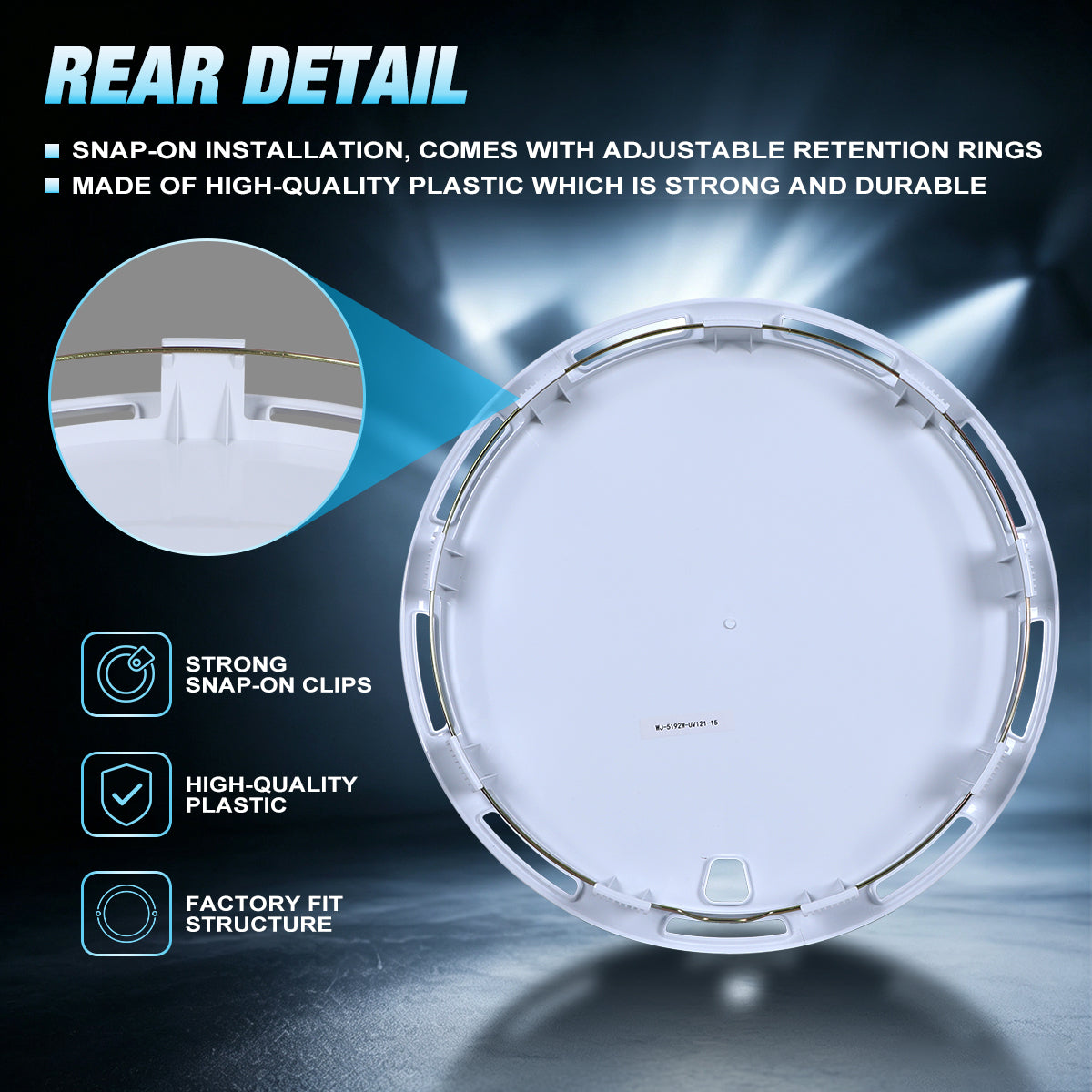 WINJET 15" Universal Wheel Covers Hubcaps - White-Flower Bloom