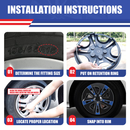 WINJET 15' Hubcaps Wheel Rims Cover for 2016-2022 TOYOTA PRIUS & 2020-2024 TOYOTA COROLLA HYBRID  - Black & Blue