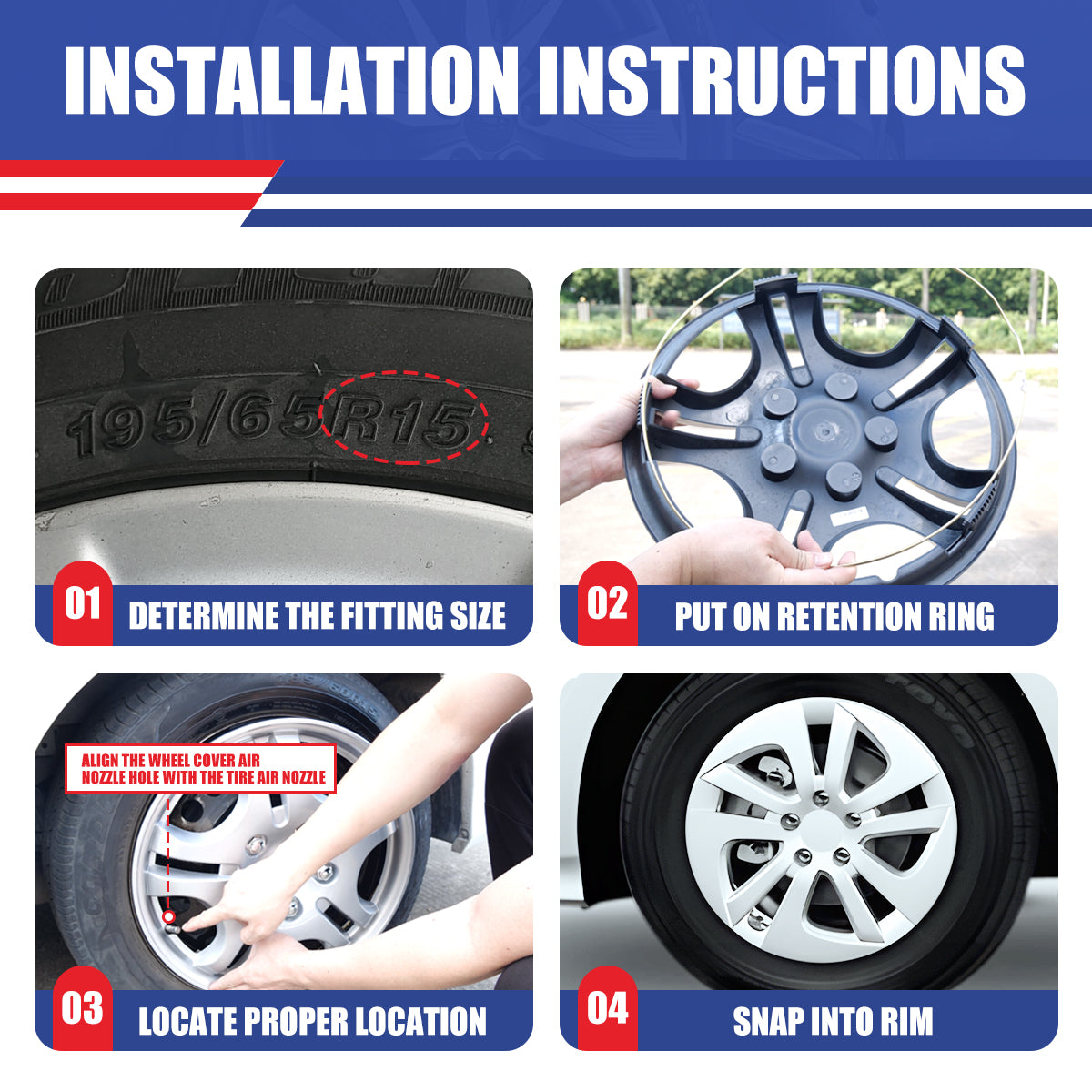 WINJET 15' Hubcaps Wheel Rims Cover for 2016-2022 TOYOTA PRIUS & 2020-2024 TOYOTA COROLLA HYBRID  - White