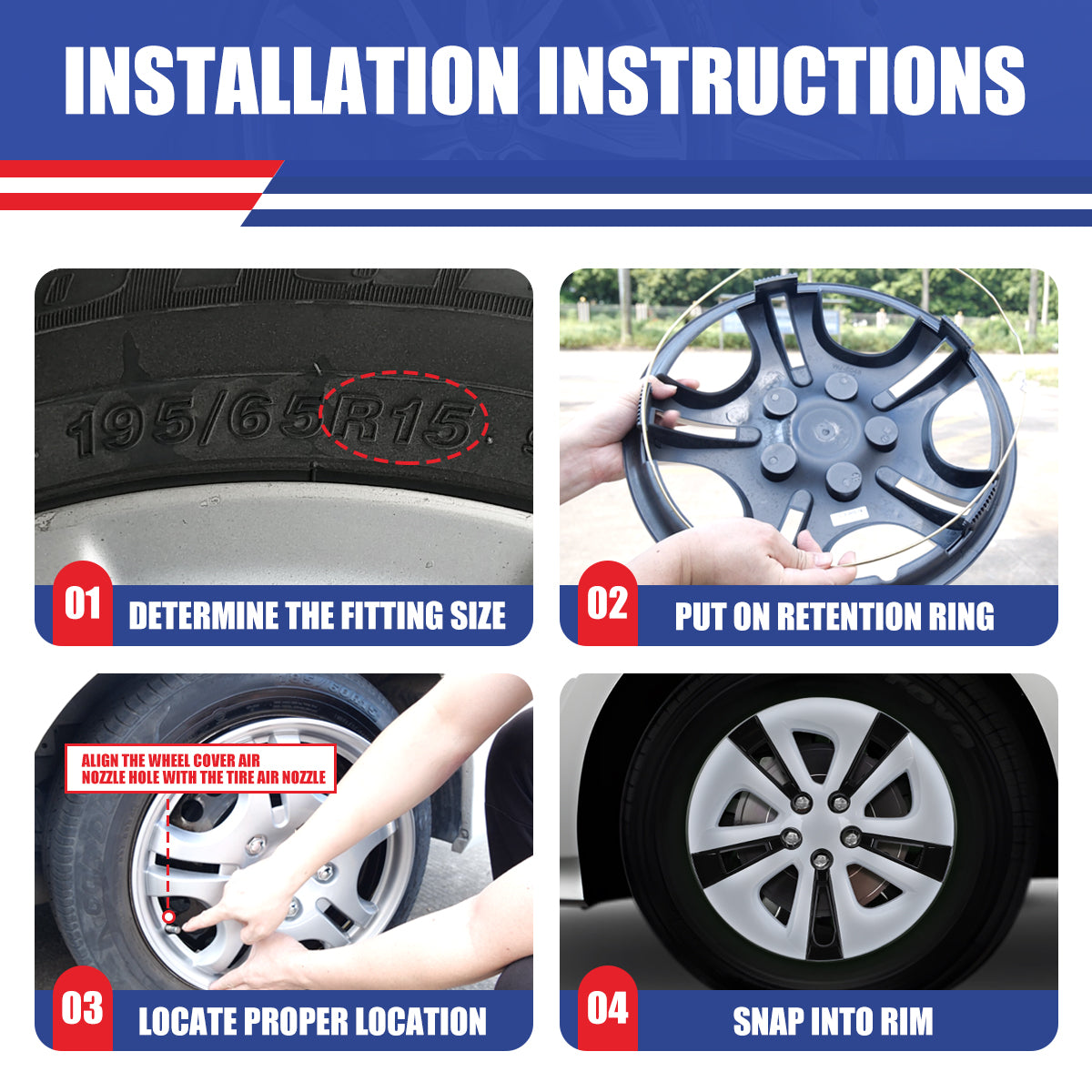 WINJET 15' Hubcaps Wheel Rims Cover for 2016-2022 TOYOTA PRIUS & 2020-2024 TOYOTA COROLLA HYBRID  - Black & White