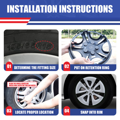 WINJET 15' Hubcaps Wheel Rims Cover for 2016-2022 TOYOTA PRIUS & 2020-2024 TOYOTA COROLLA HYBRID  - Black & White