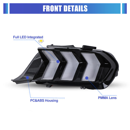 For 2024-2026 Ford Mustang Coupe & Convertible Yellow LED Sequential Taillight - Glossy Black / Clear