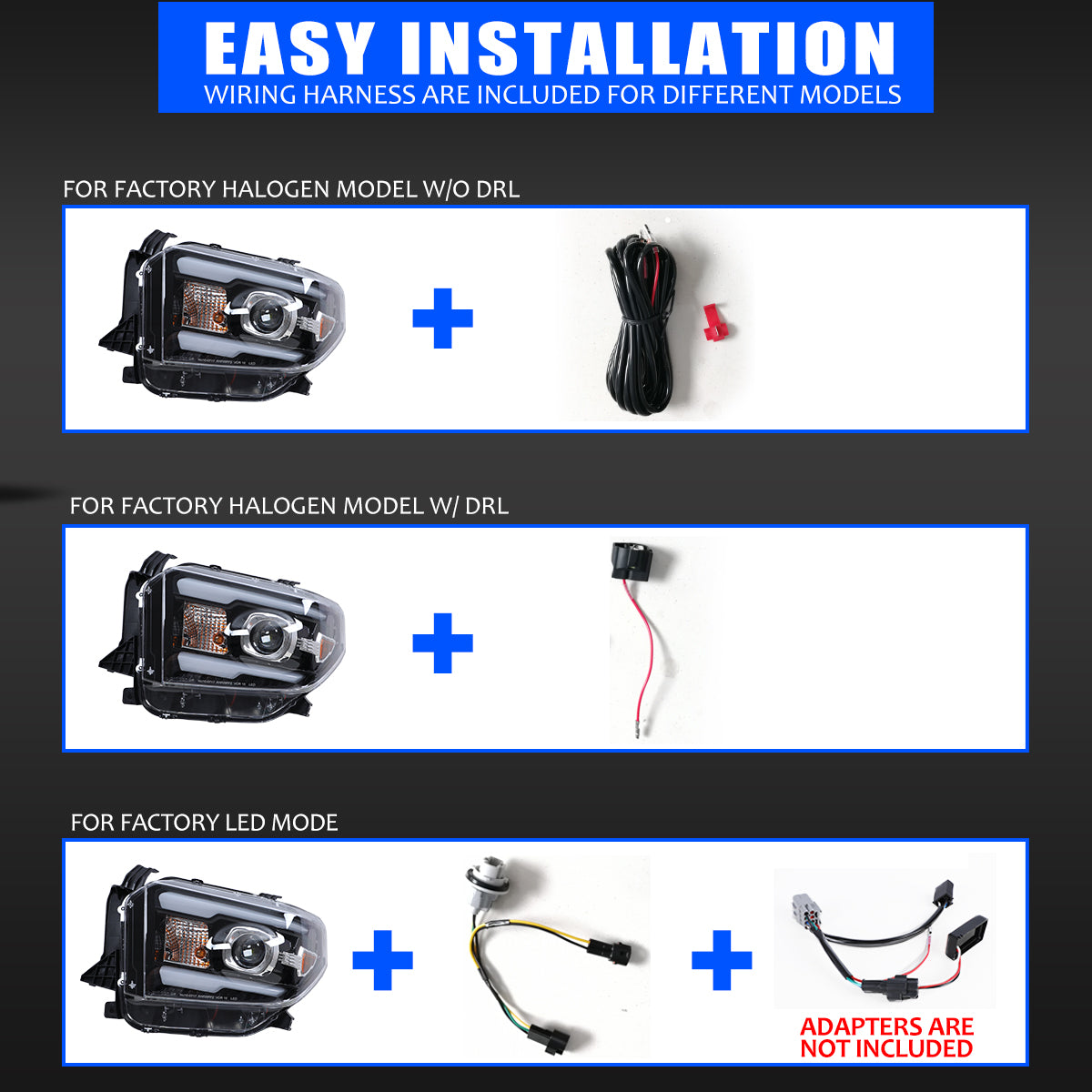 For 2014-2021 Toyota Tundra Full LED Projector Headlights - Matte Black / Clear