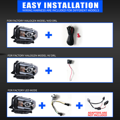 For 2014-2021 Toyota Tundra Full LED Projector Headlights - Matte Black / Clear