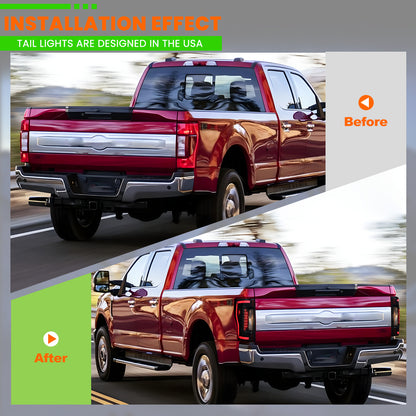 For 2017-2019 Ford F-250 / F-350 / F-450 Super Duty Halogen Type Upgrade LED Sequential Tail light - Black/Smoke