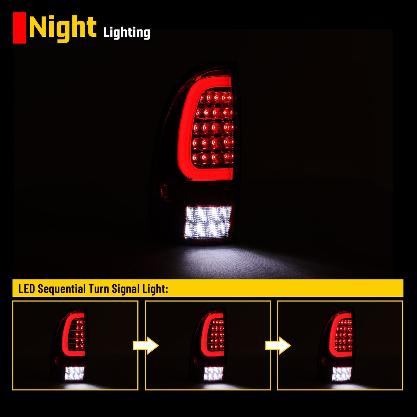 For 2005-2015 Toyota Tacoma LED Sequential Tail Light w/Red Turn Signal - Glossy Black / Clear