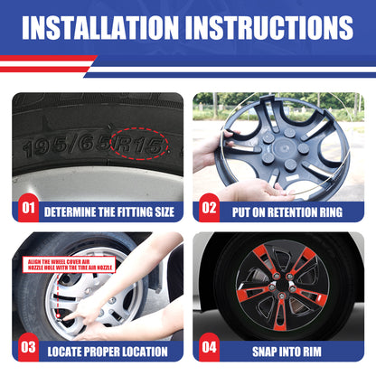 WINJET 15' Hubcaps Wheel Rims Cover for 2016-2022 TOYOTA PRIUS & 2020-2024 TOYOTA COROLLA HYBRID  - Black & Red