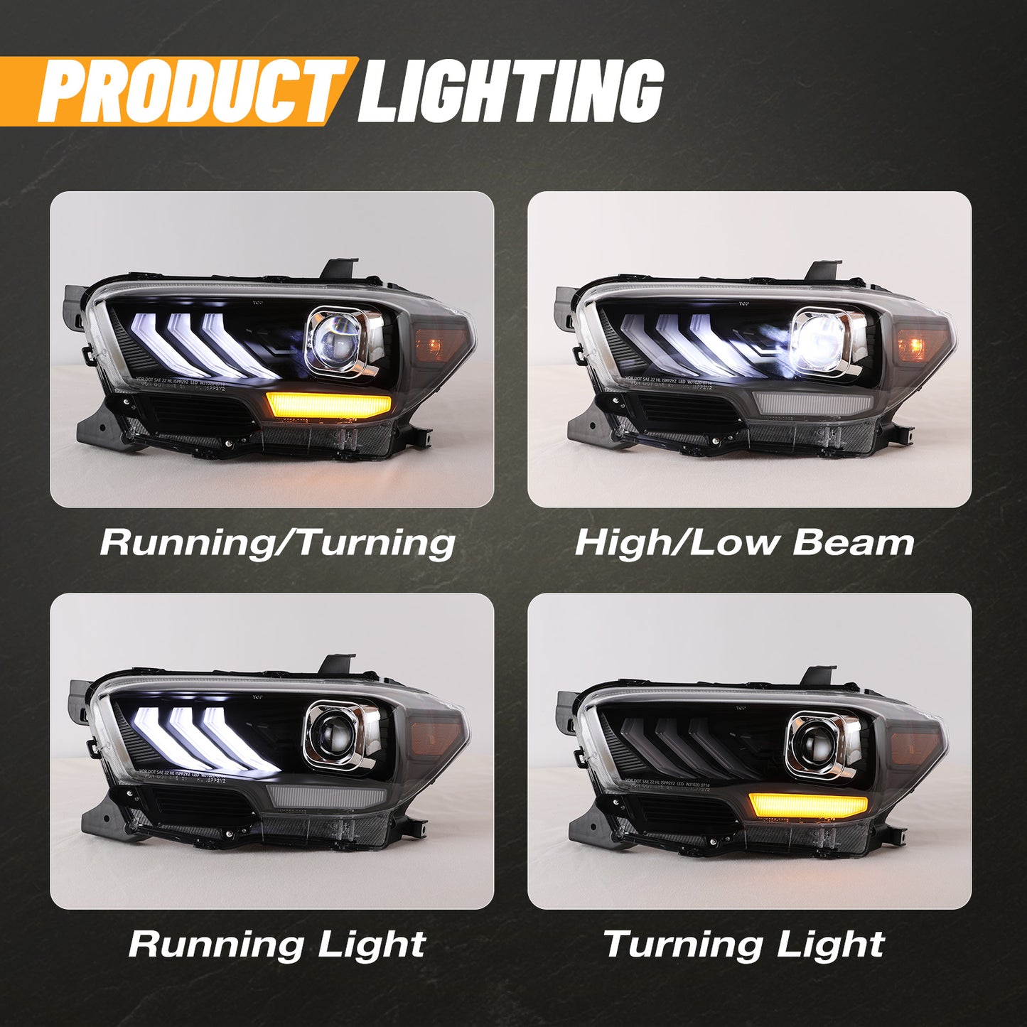 Luces delanteras Toyota Tacoma 2016-2019/Tacoma SR SR5 TRD Sport DRL 2020-2023, negro brillante/transparente