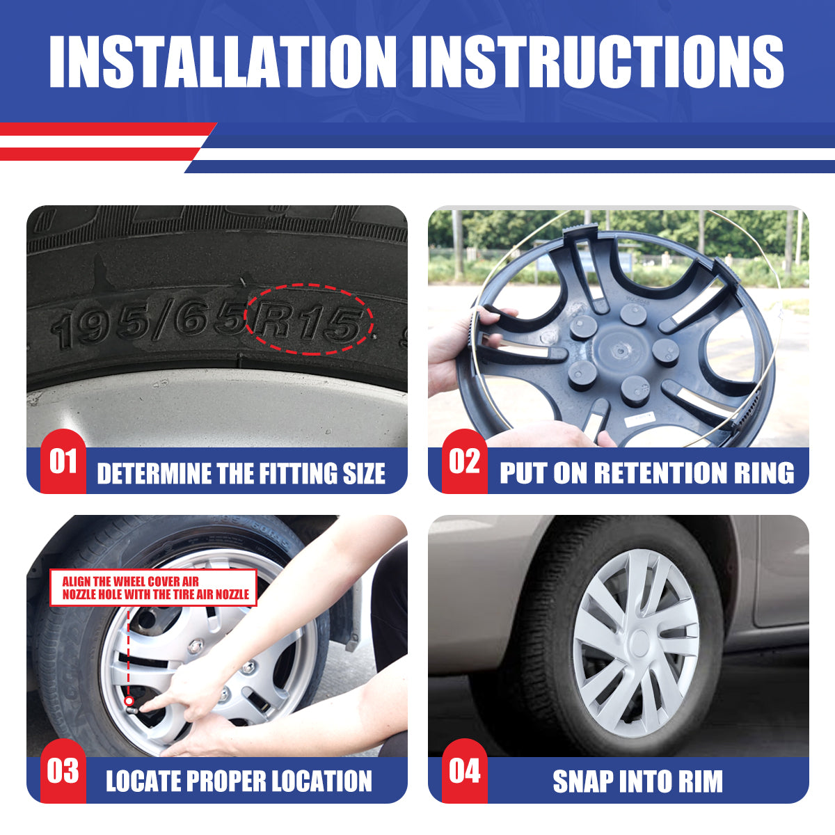 WINJET 15' Hubcaps Wheel Rims Cover for 2013-2021 NISSAN NV200 - White