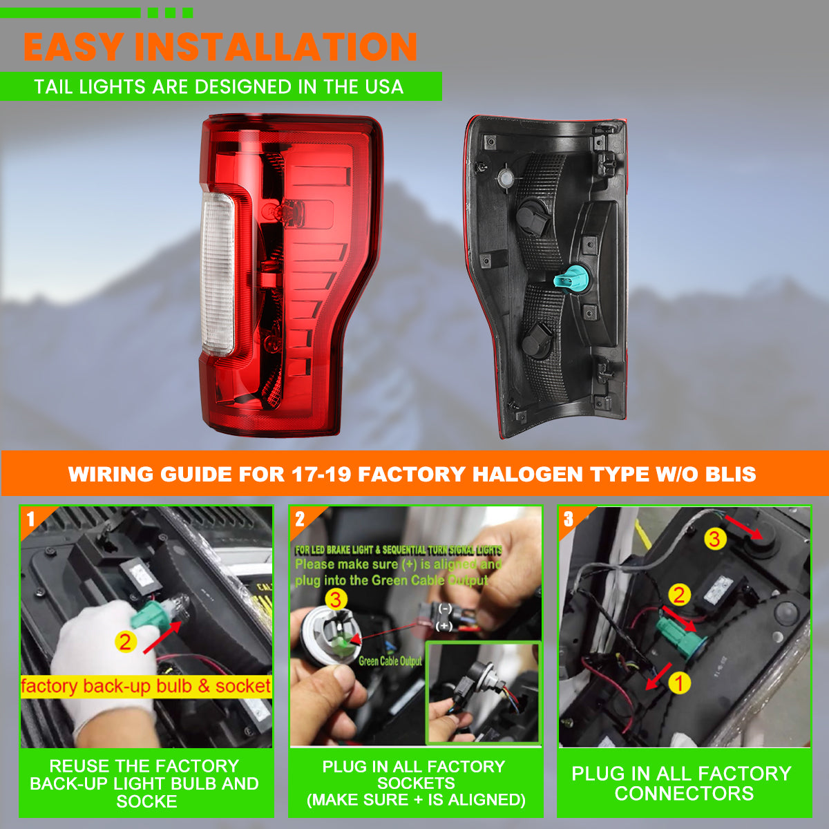 For 2017-2019 Ford F-250 / F-350 / F-450 Super Duty Halogen Type Upgrade LED Sequential Tail light - Black/Smoke