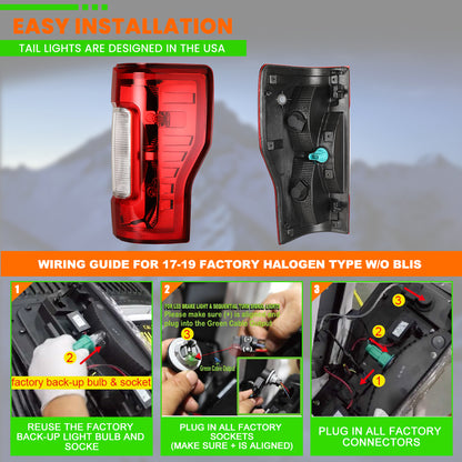 For 2017-2019 Ford F-250 / F-350 / F-450 Super Duty Halogen Type Upgrade LED Sequential Tail light - Black/Smoke